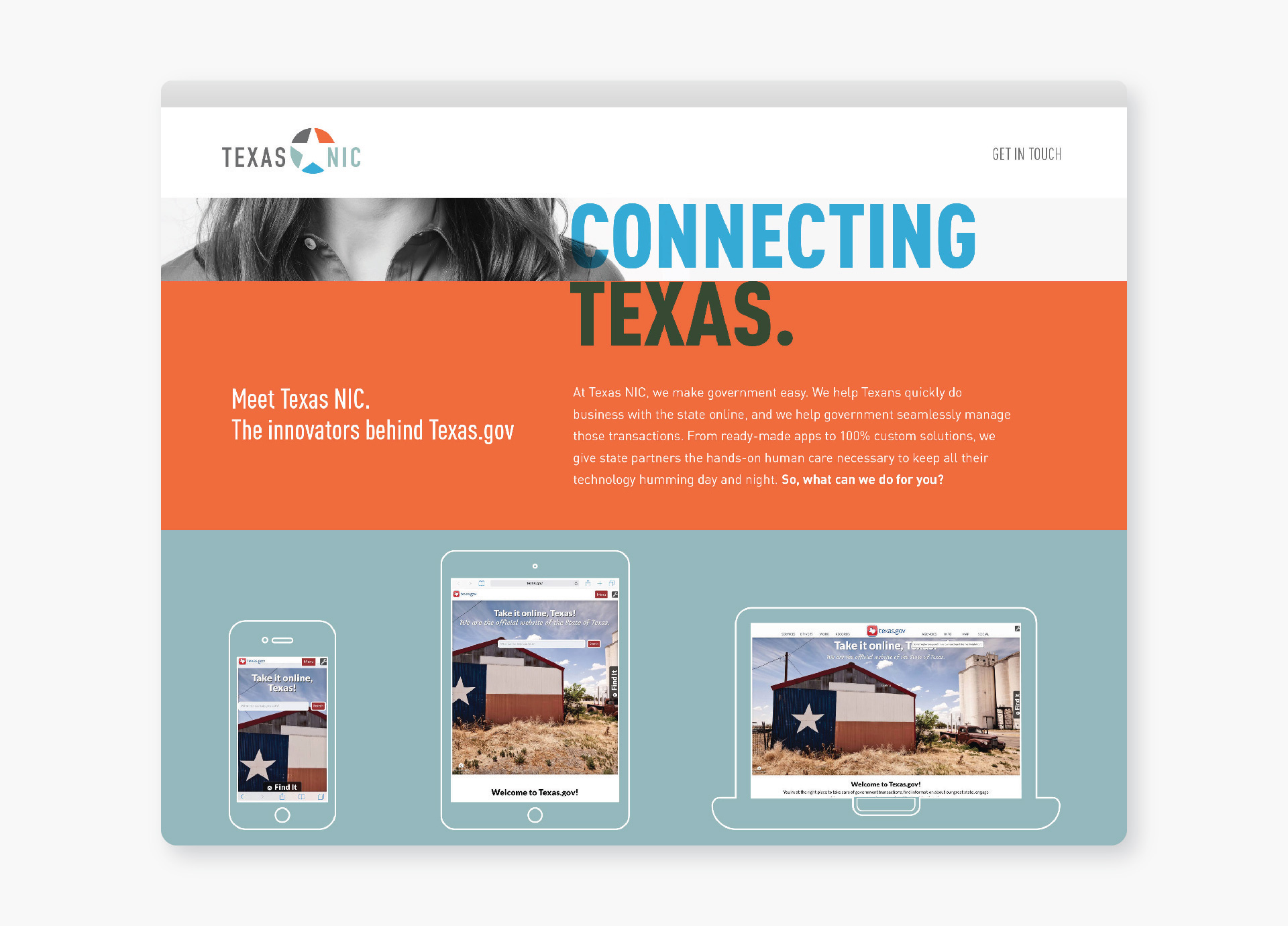 About section of a Texas NIC website landing page by Johnathan Wynn Design