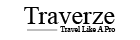 Logo with the word Traverze in bold serif font, with the tagline Travel Life Art underneath in smaller text.