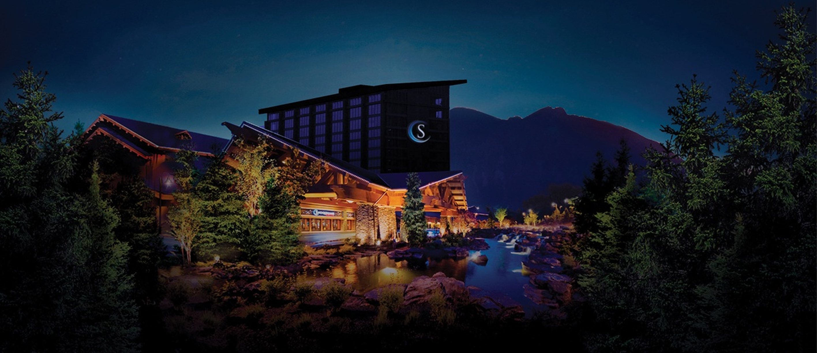 Snoqualmie Casino exterior at night