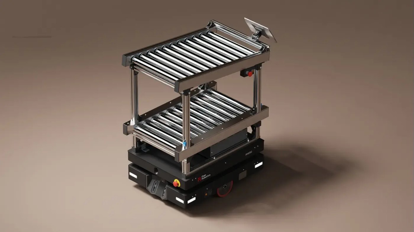 Peer Robotics PM495Q autonomous mobile robot with a dual-deck roller-conveyor top