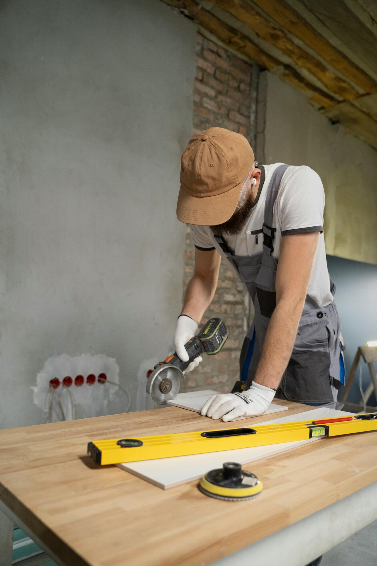 A construction worker carrying out renovation work on a home.