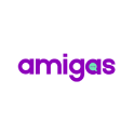 Palabra 'amigas' escrita en letras moradas con un diseño de fuente en negrita y estilo moderno.