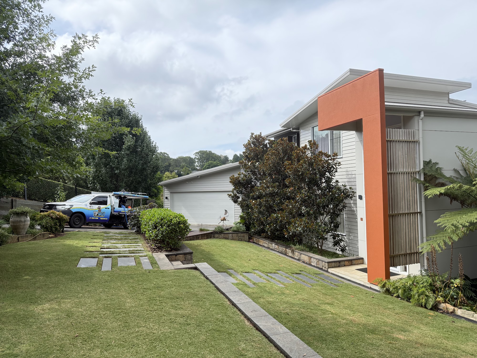 TopWash ute parked at a Toowoomba property with the garage and paths freshly washed