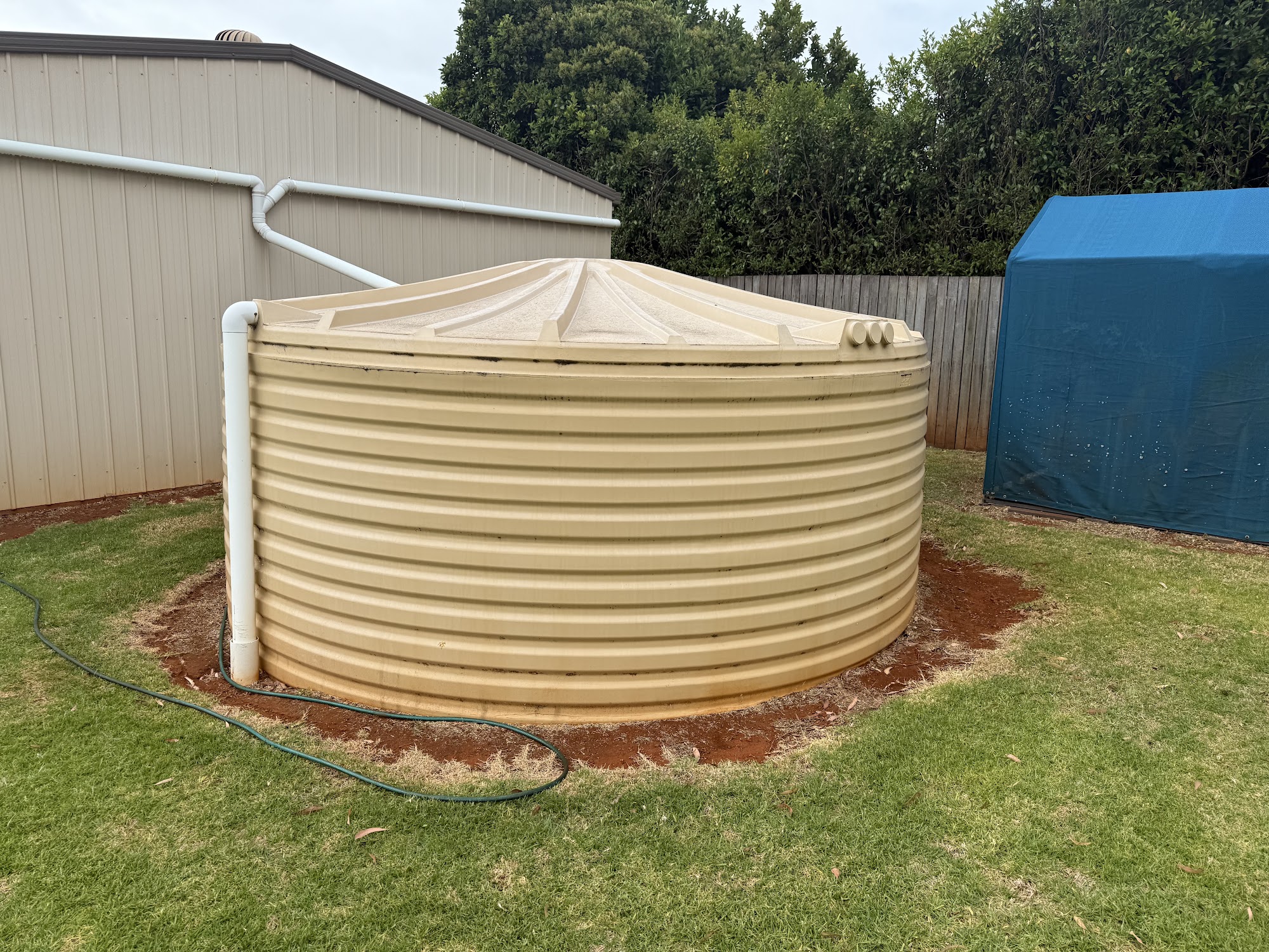 Rainwater tank exterior washed clean beside a Toowoomba home