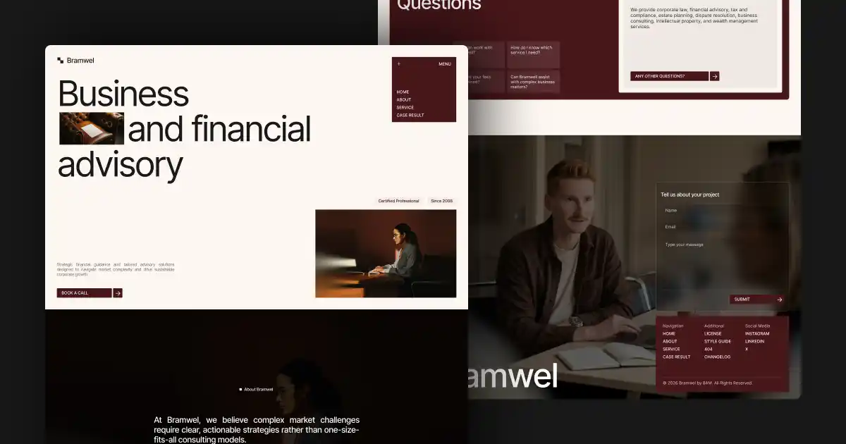High-fidelity editorial web template featuring bold typography, gradient visual direction, and interactive layout components.
