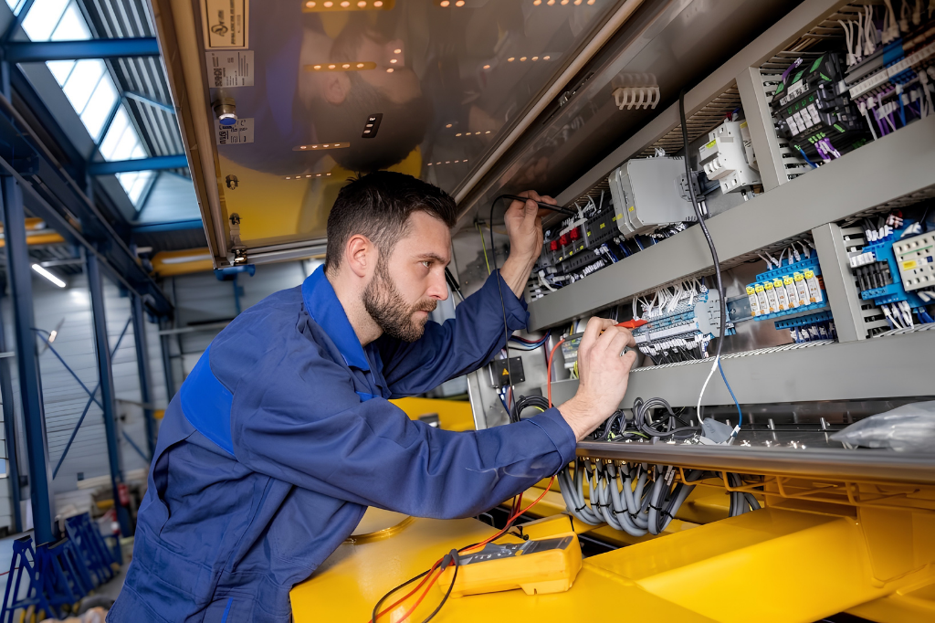 Elektromonteur aan het werk in een schakelkast
