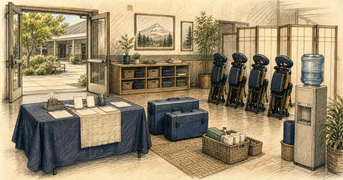Detailed sketch of a community outreach station prepared before an event.