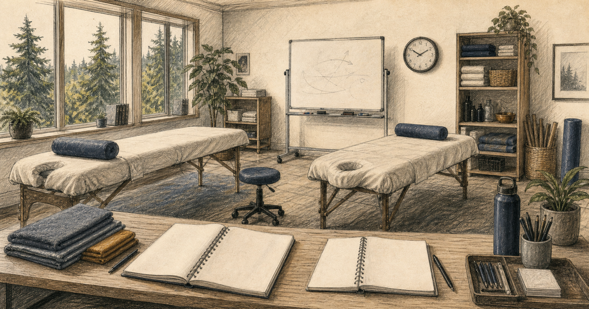 Detailed sketch of a complete continuing education classroom between sessions.