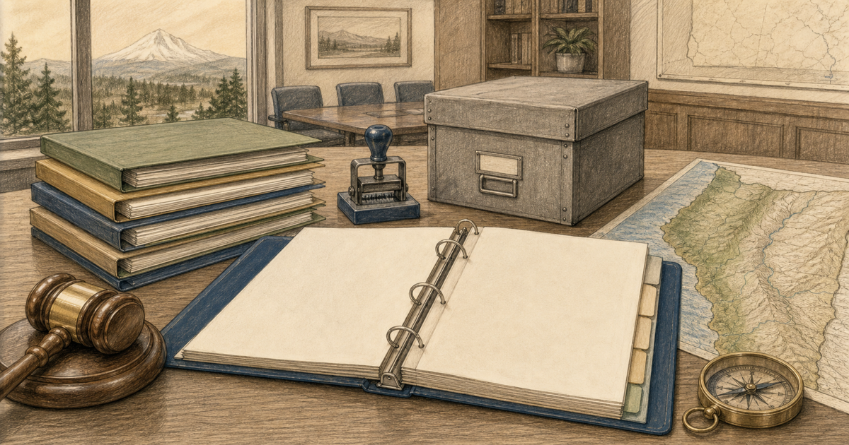 Detailed sketch of a board records binder and organized chapter governance materials.
