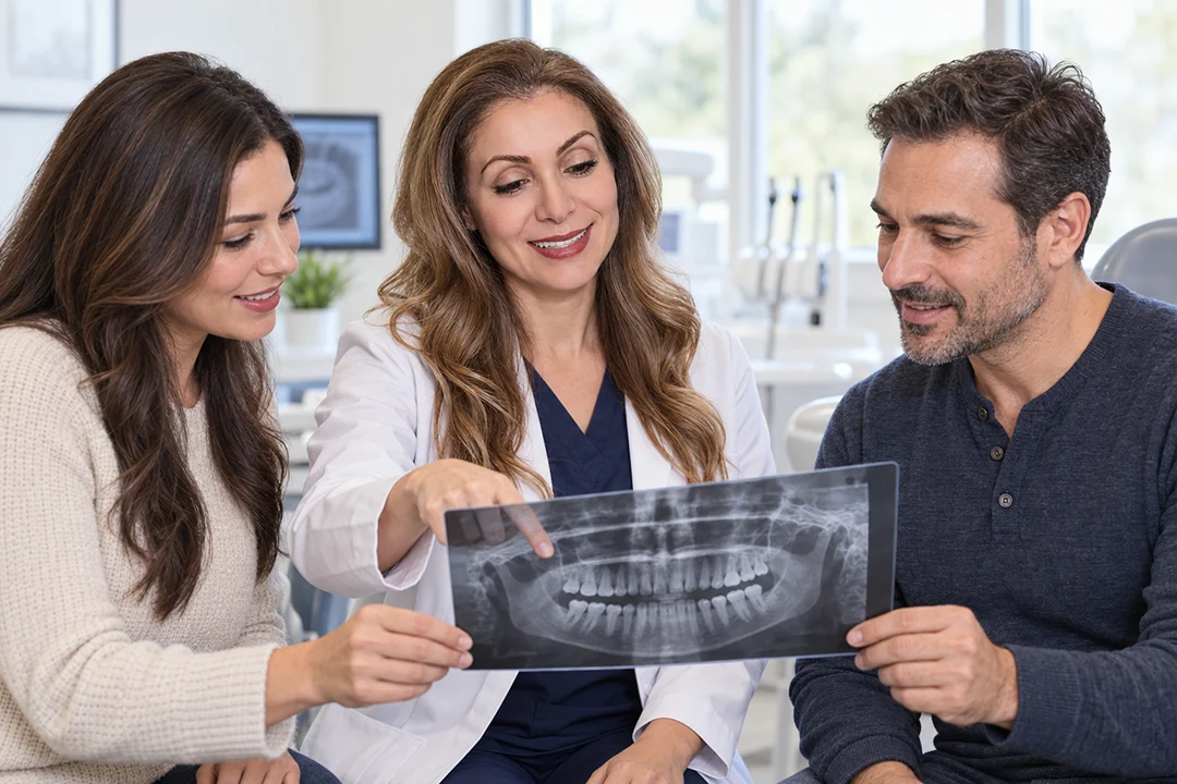 Dental team reviewing digital imaging at San Juan Family Dentistry
