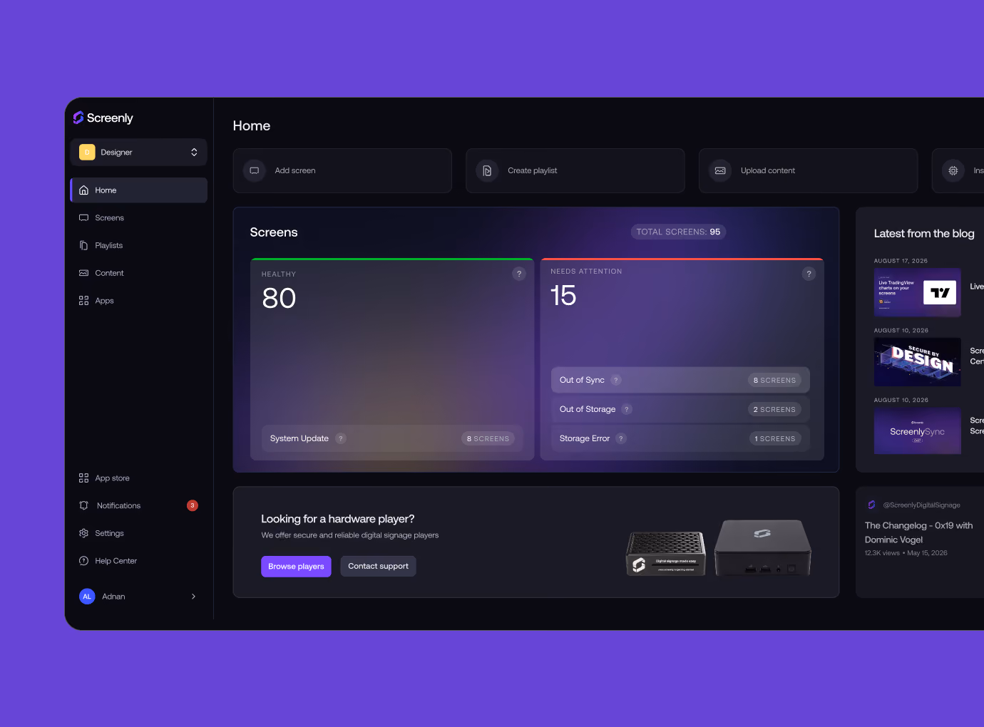 Screenly dashboard interface
