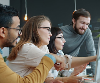 Team collaborating in a modern office for talent acquisition