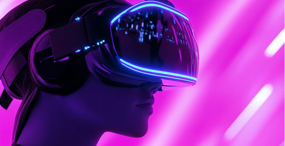 Person wearing a futuristic VR headset