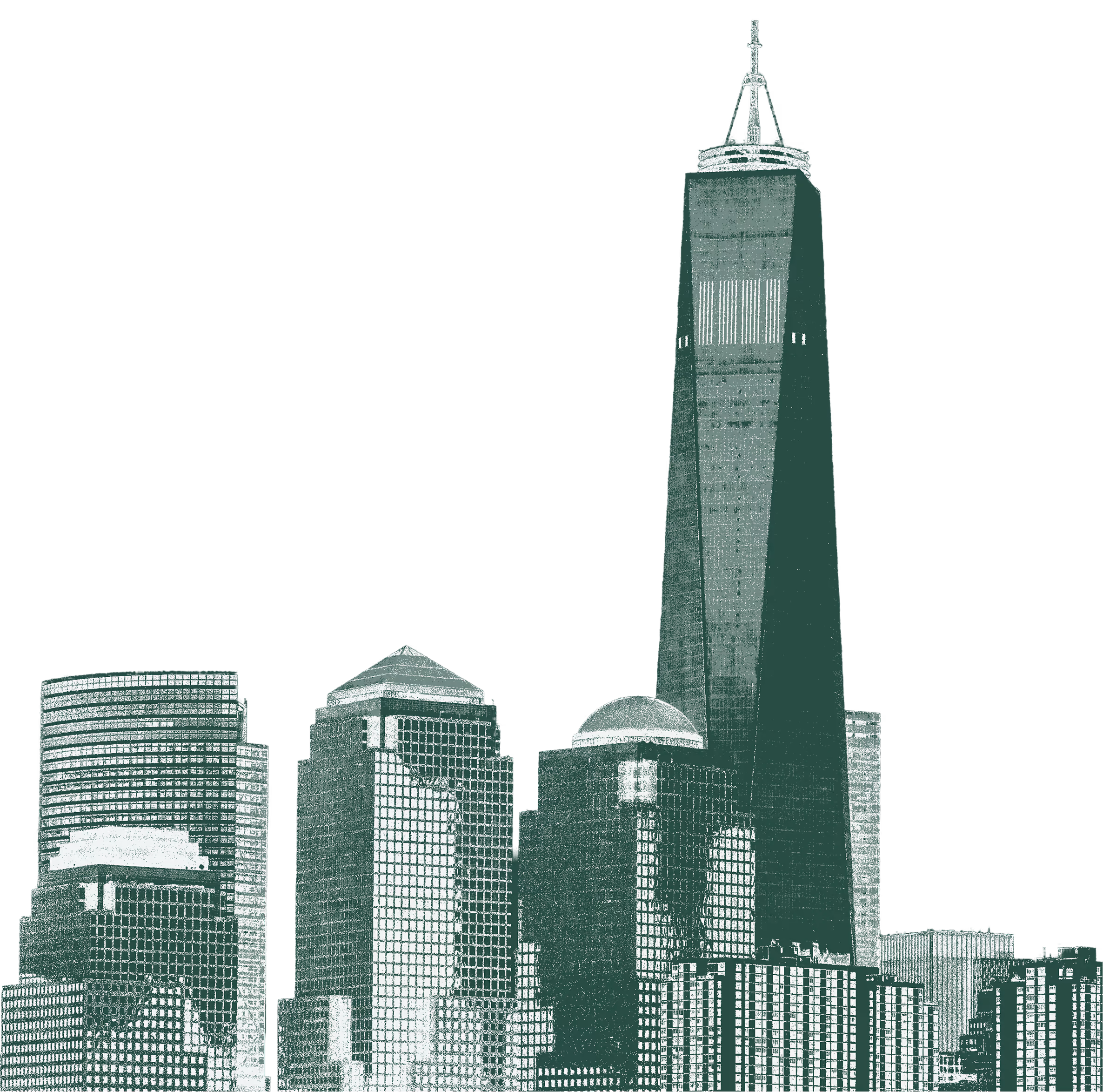 New York City skyline illustrated in green