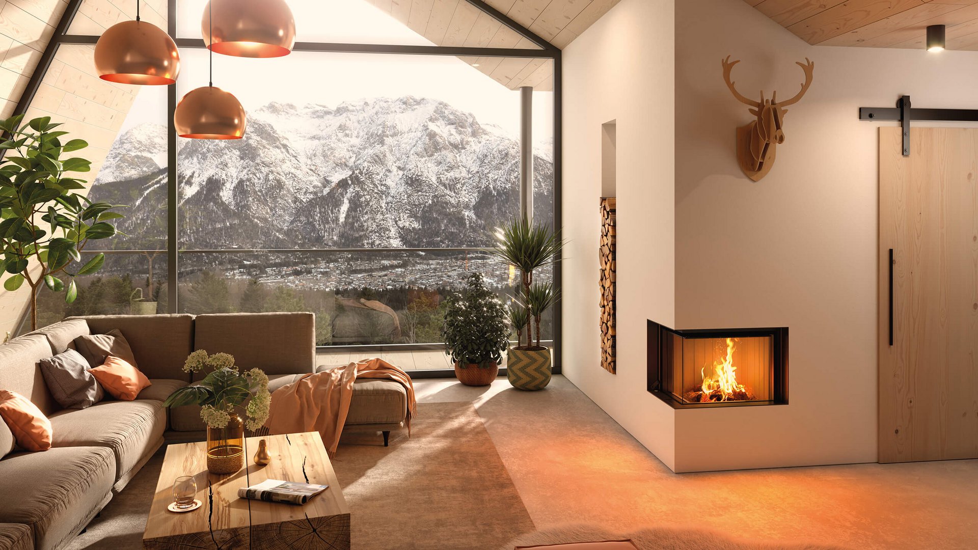Foyer vitré design Spartherm Premium, intégré dans un intérieur moderne