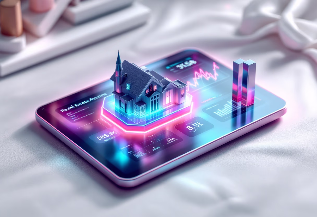 Tableta mostrando datos de una propiedad inmobiliaria