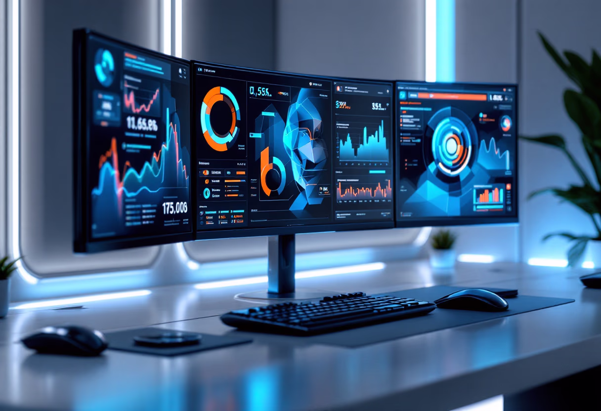 Pantallas de computador con paneles de datos