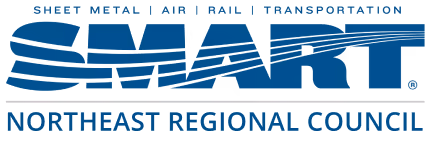 SMART Northeast Regional Council logo with blue text and lines emphasizing sheet metal, air, rail, and transportation.