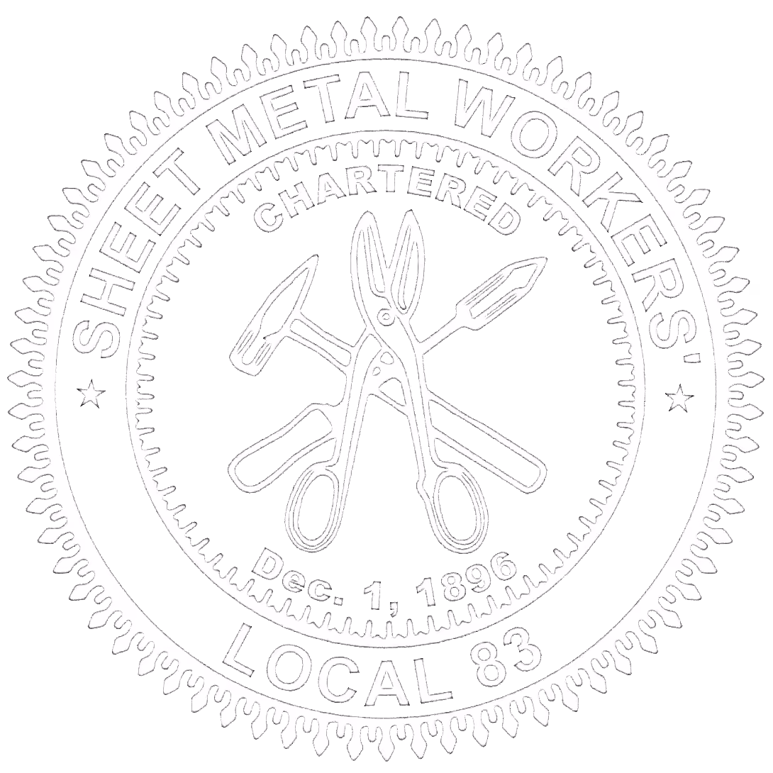 Seal of Sheet Metal Workers Local 83 with tools in center and text including charter date Dec. 1, 1896.