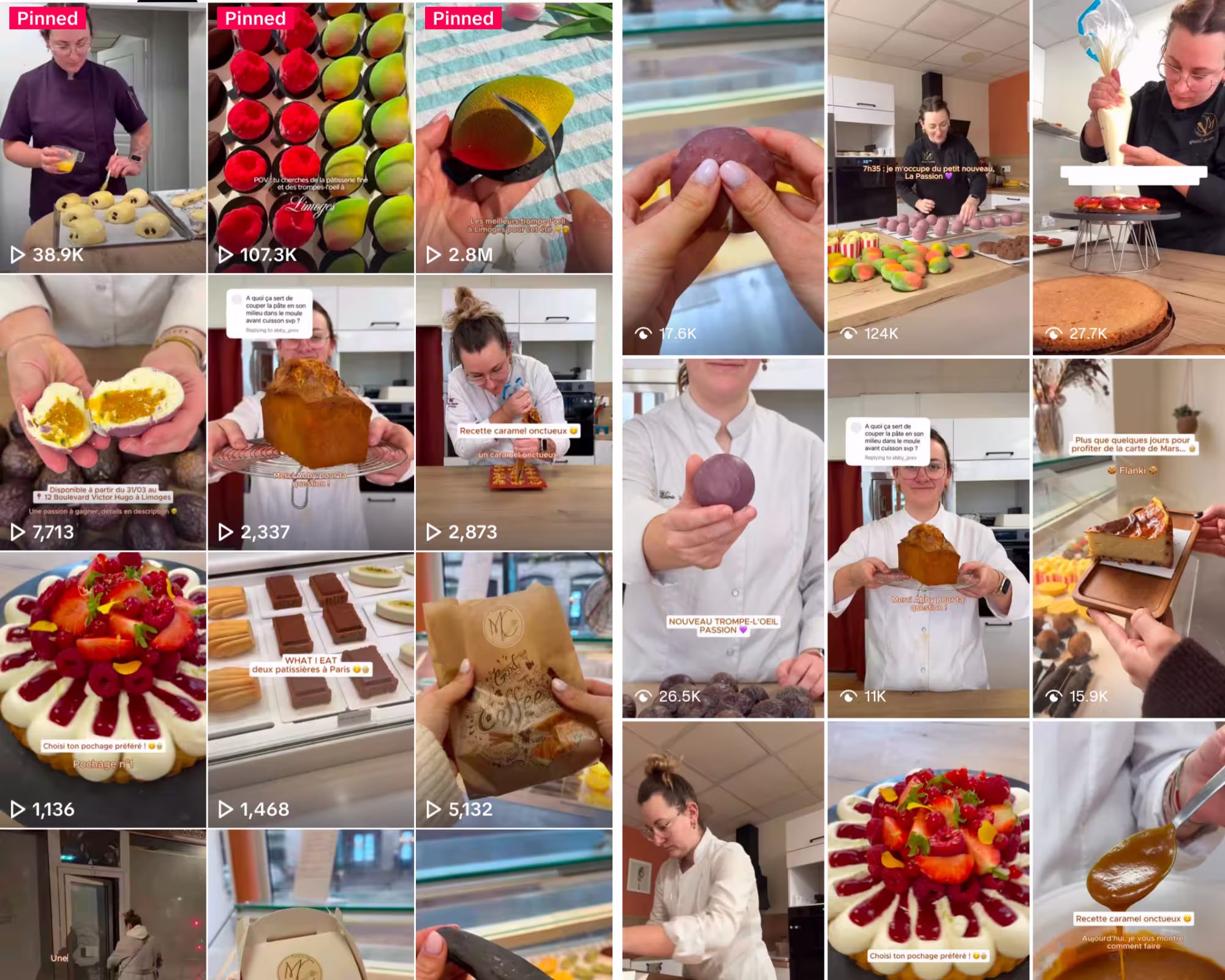 Screenshots of Les Pâtisseries de Marie's socials