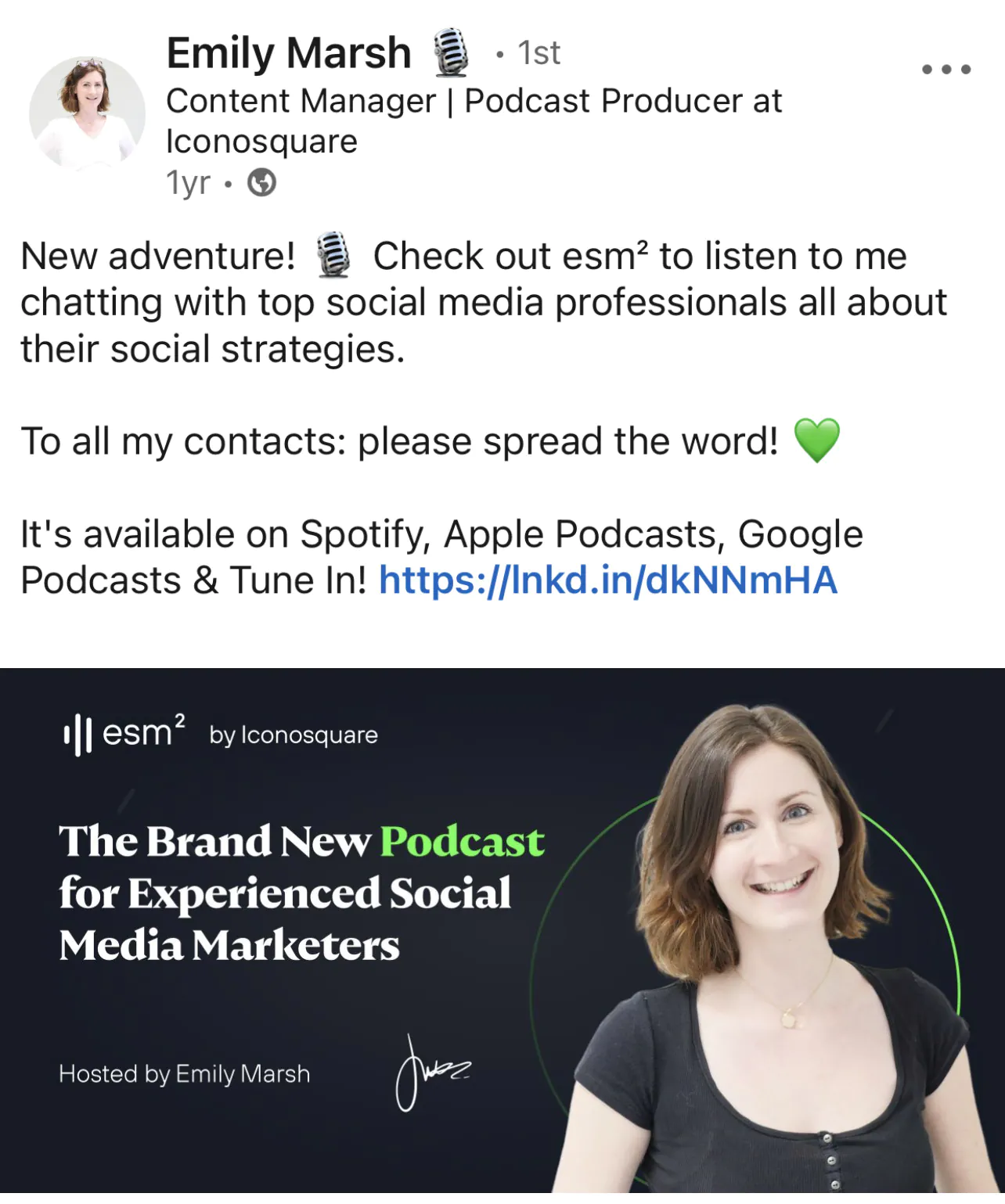 example of Emily sharing updates on Iconosquare’s