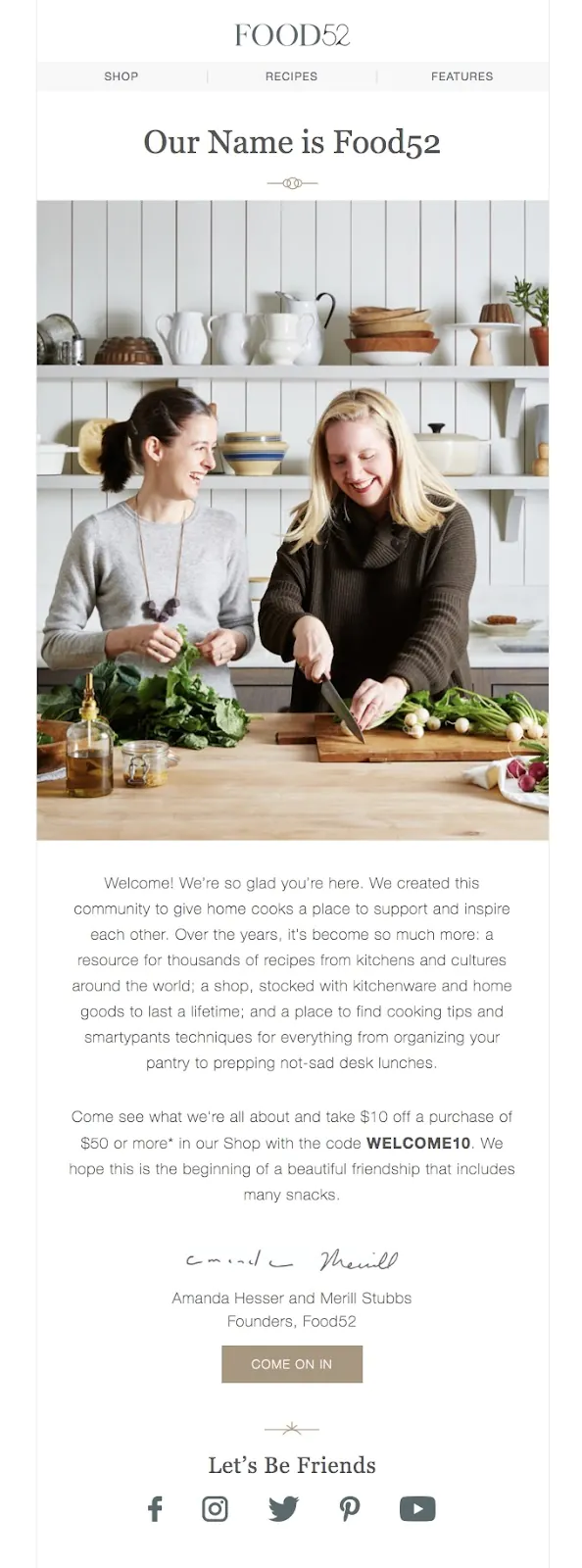 example of a great welcome email from Food52