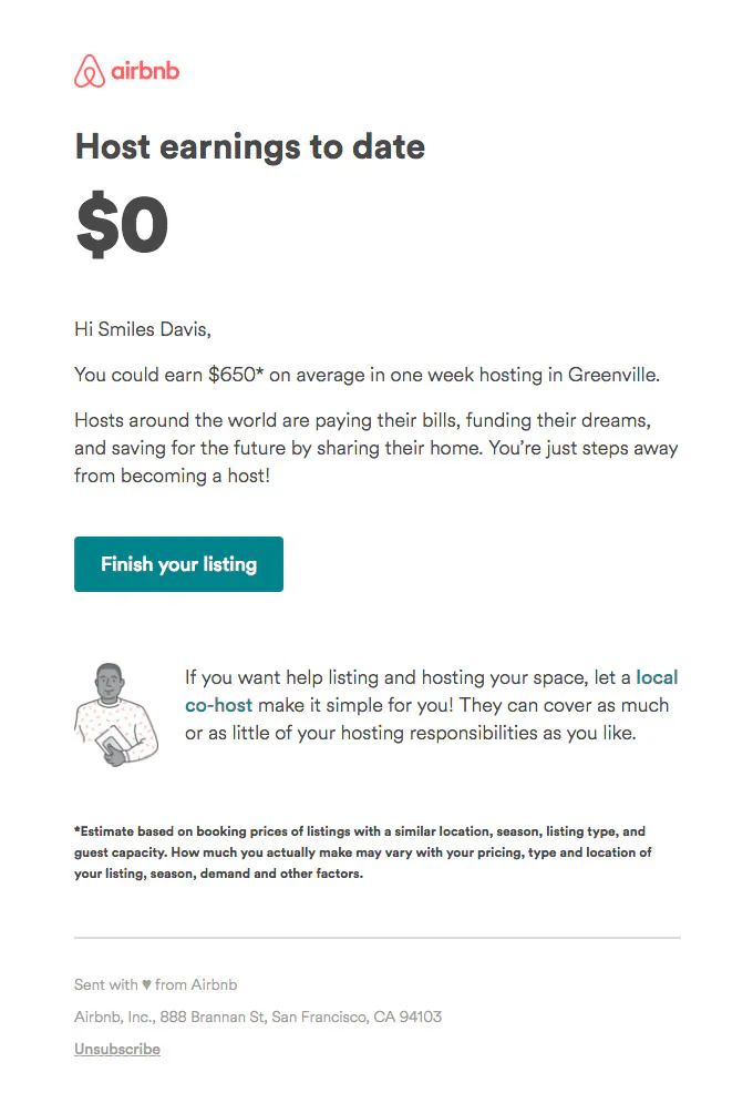 Example of a re-engagement email from Airbnb
