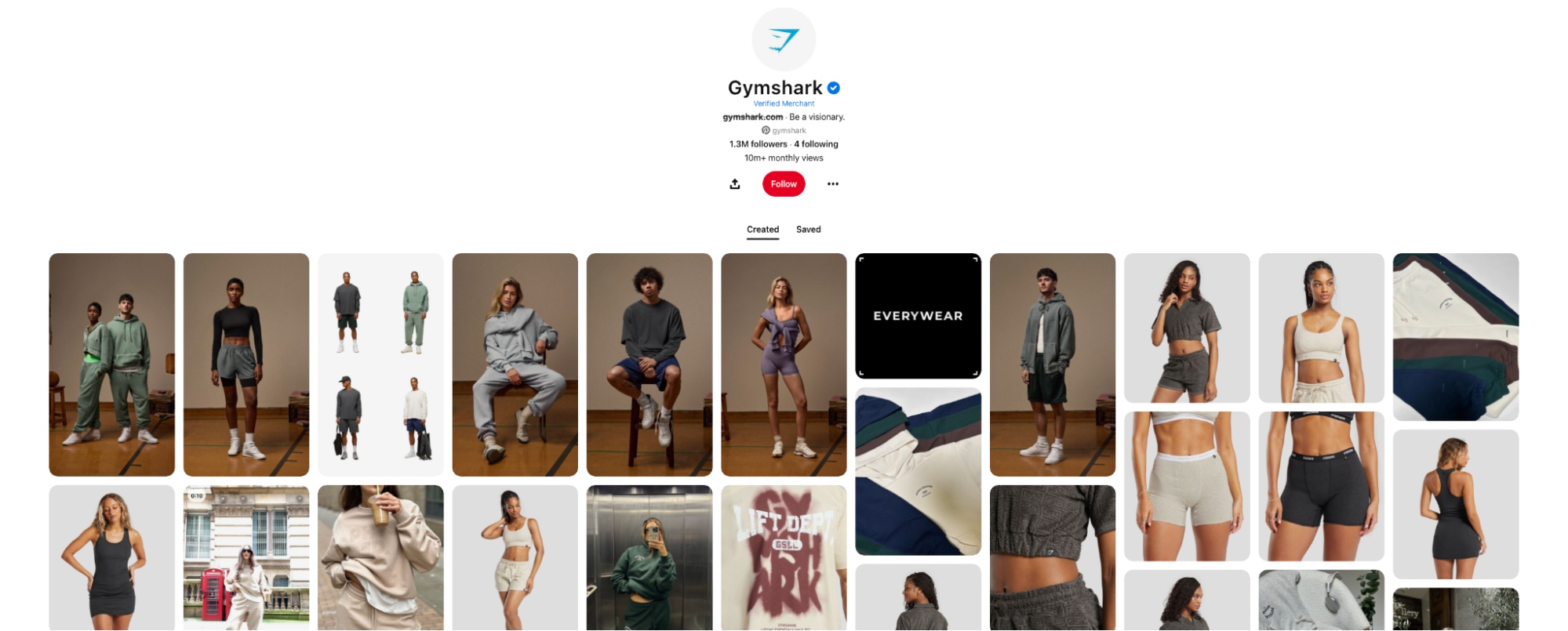 Gymshark's Pinterest page