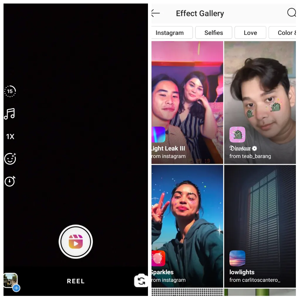 choose effects from the Instagram Effects Gallery