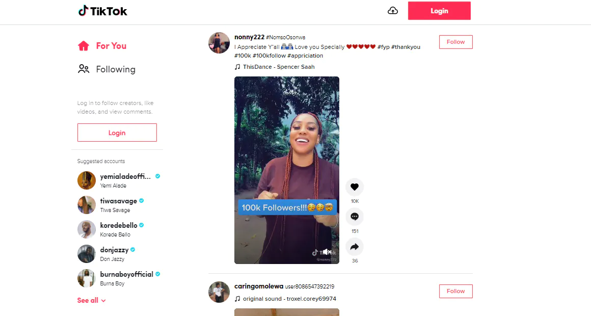 TikTok Homepage on desktop