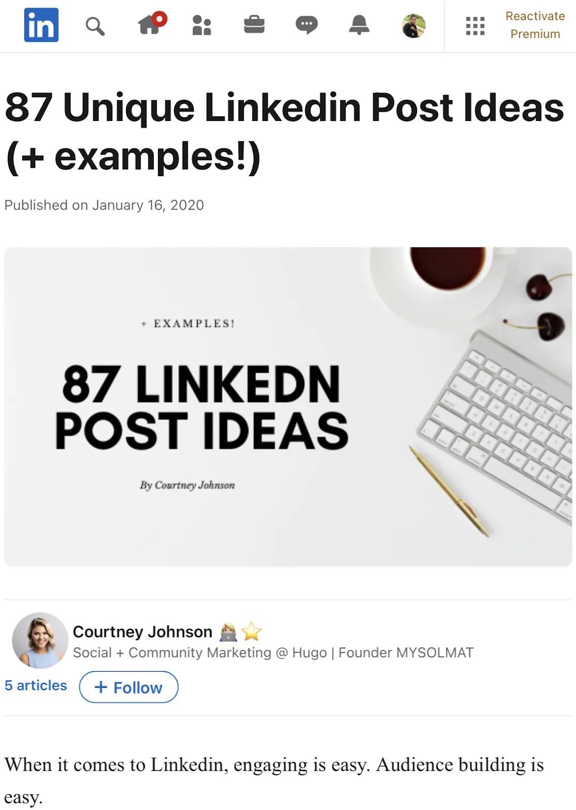 Publish and share an article on LinkedIn