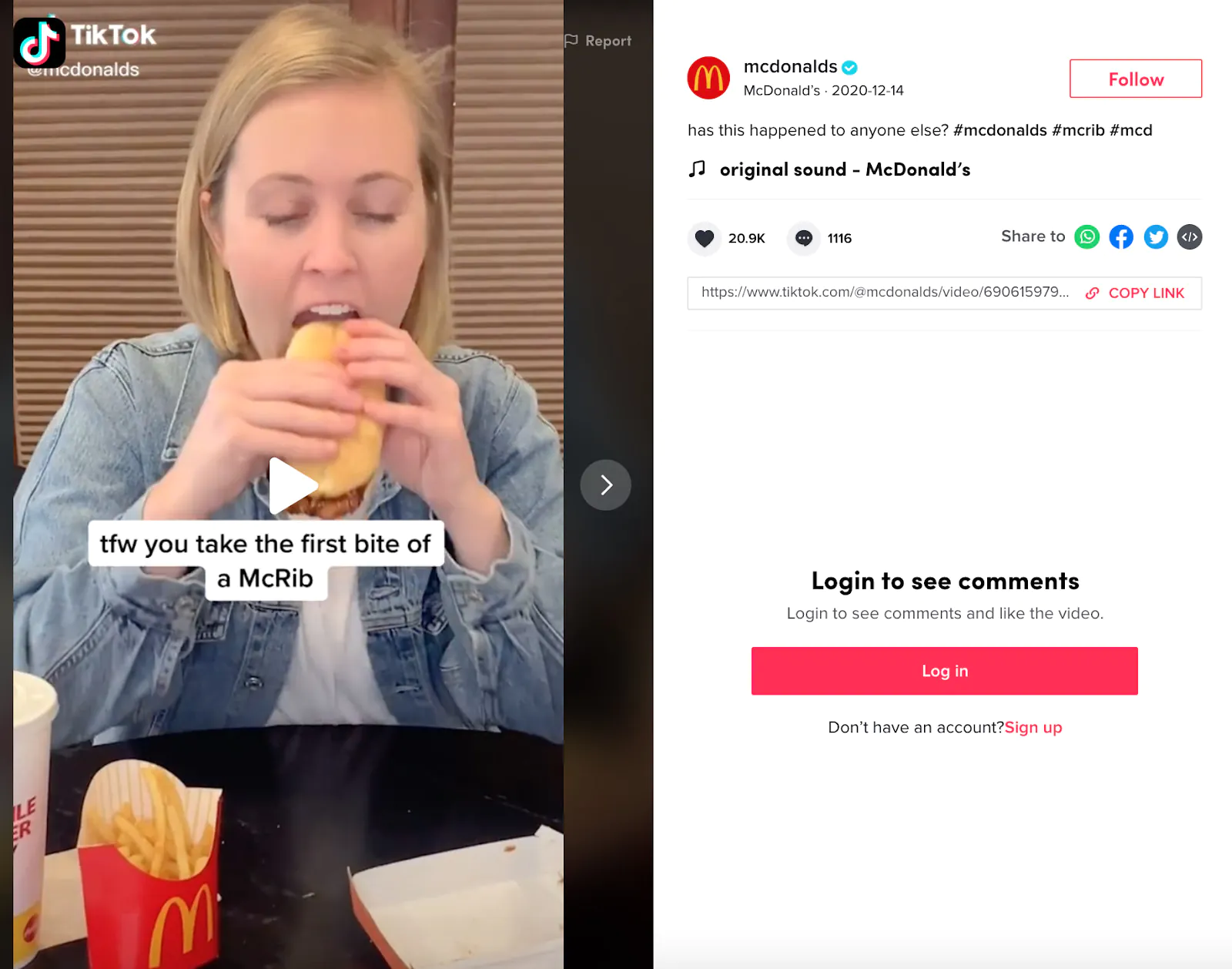 McDonalds asking a question in a TikTok caption