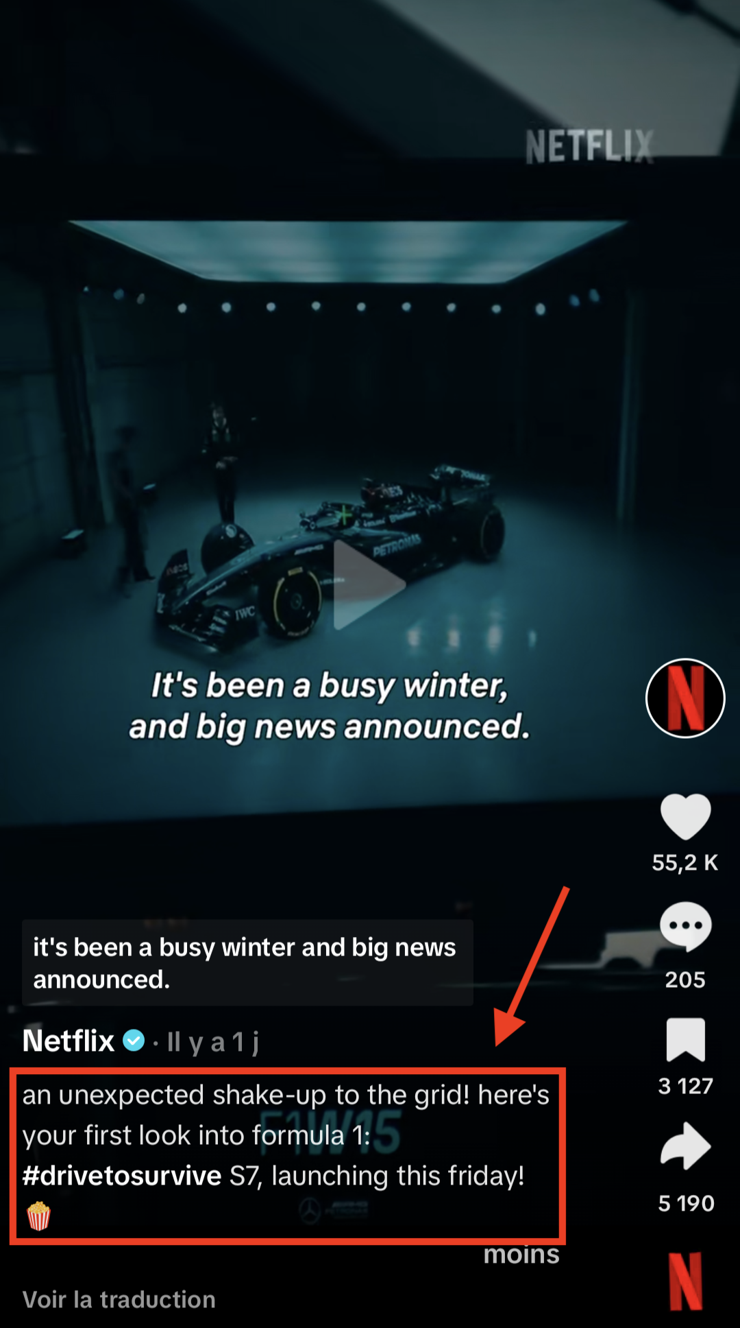 Example of a TikTok caption with Netflix