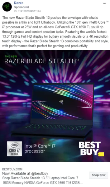 example of a product launch ad from Razer