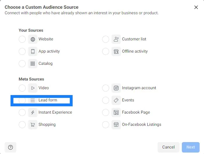 you can create an Instagram ads audience with users who engaged with your lead form ad