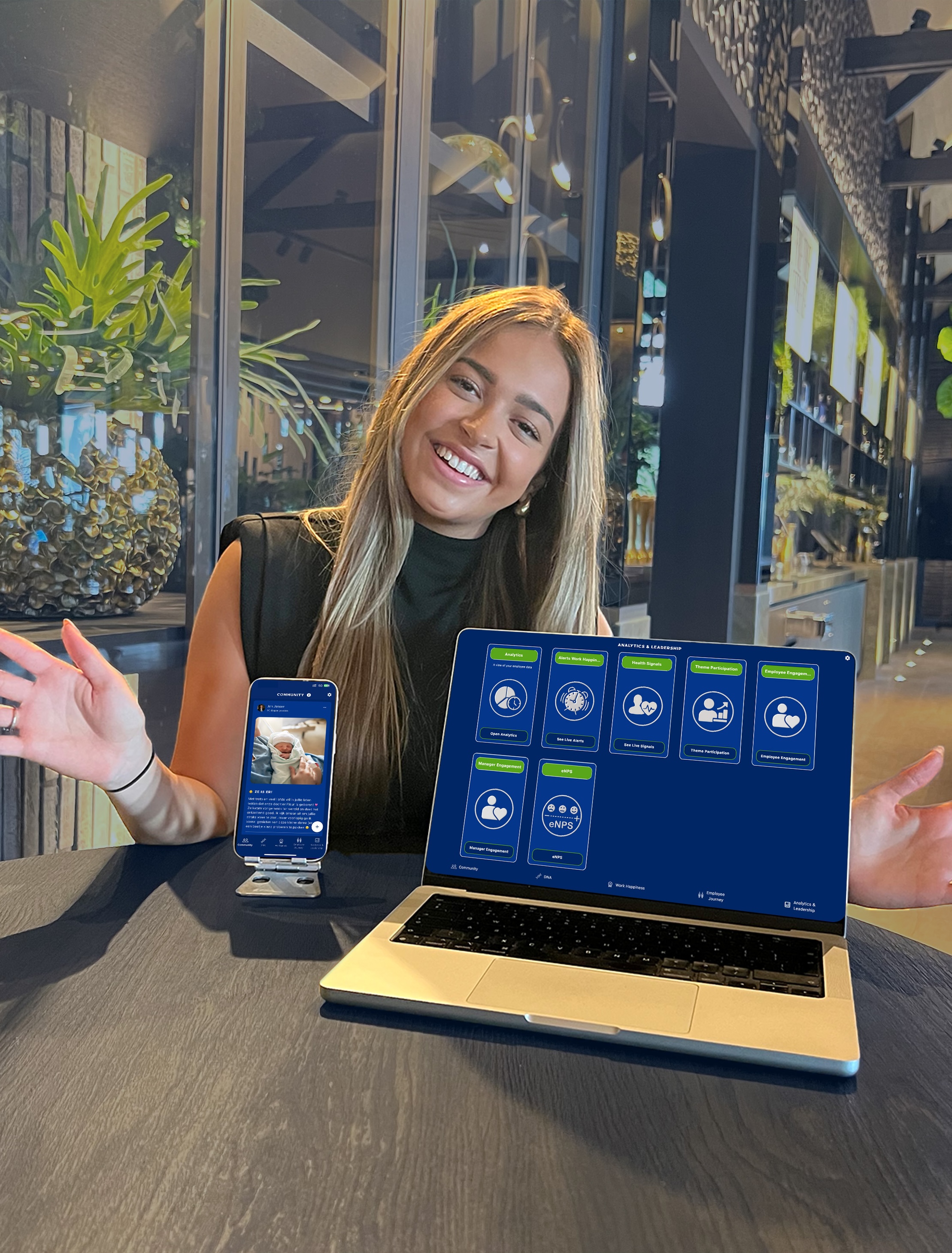 Telefoon met werkgeluk app