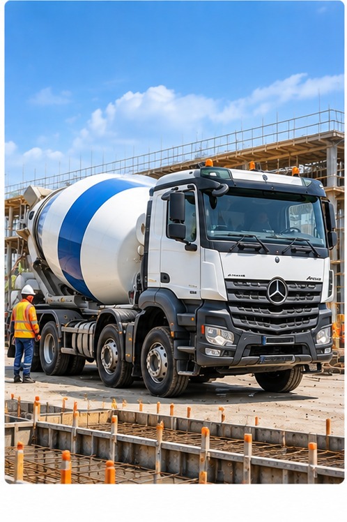 Ready-mix concrete truck on an active construction site
