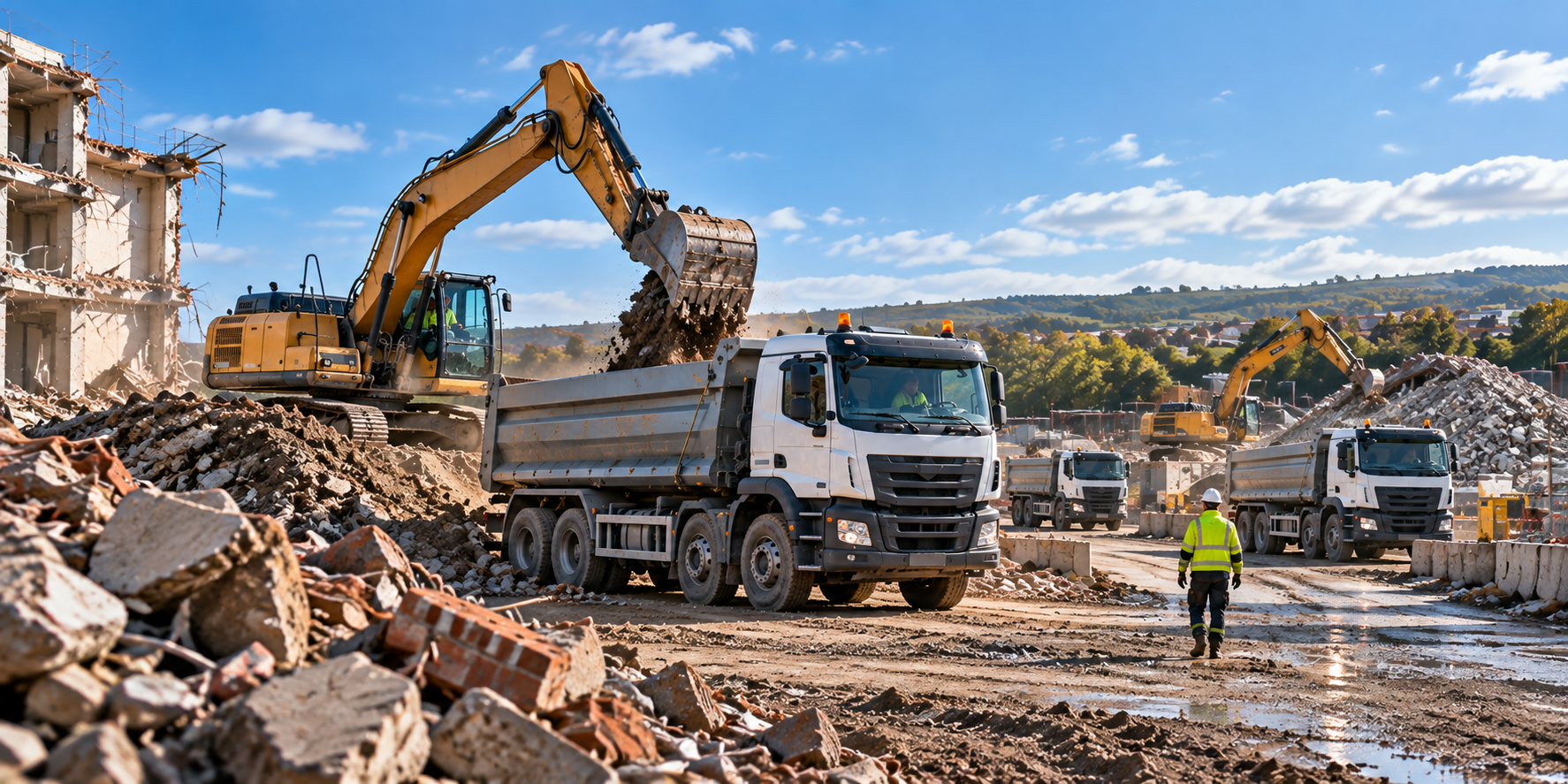 Tipper trucks working through C&D material movements