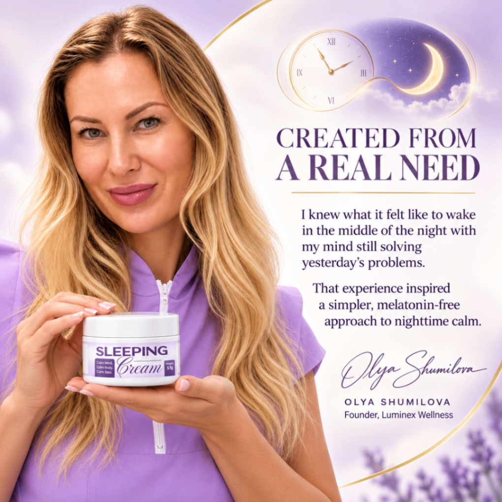 Luminex Sleeping Cream launch image in a warm, premium setting