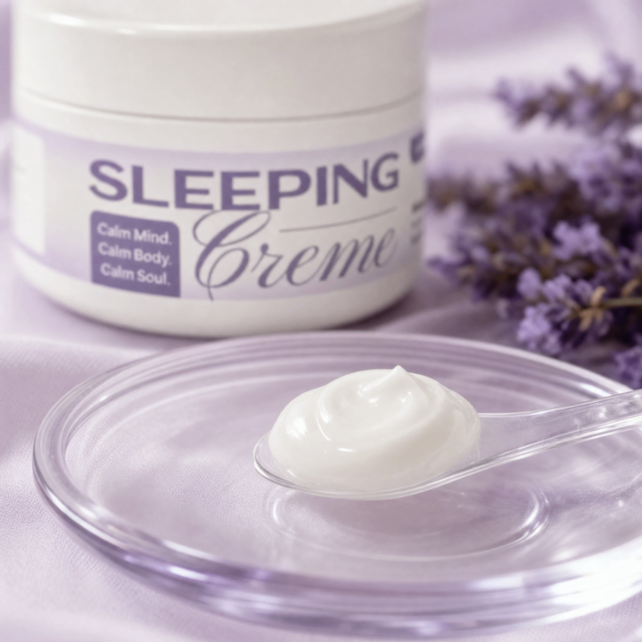 Luminex Sleeping Cream in an elegant bedtime ritual setting