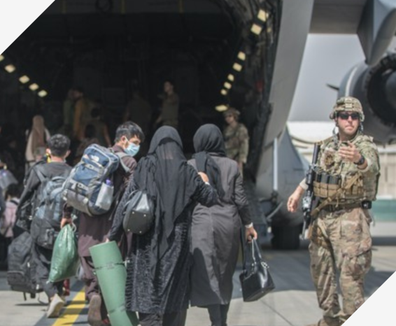 Afghan allies boarding an evacuation aircraft