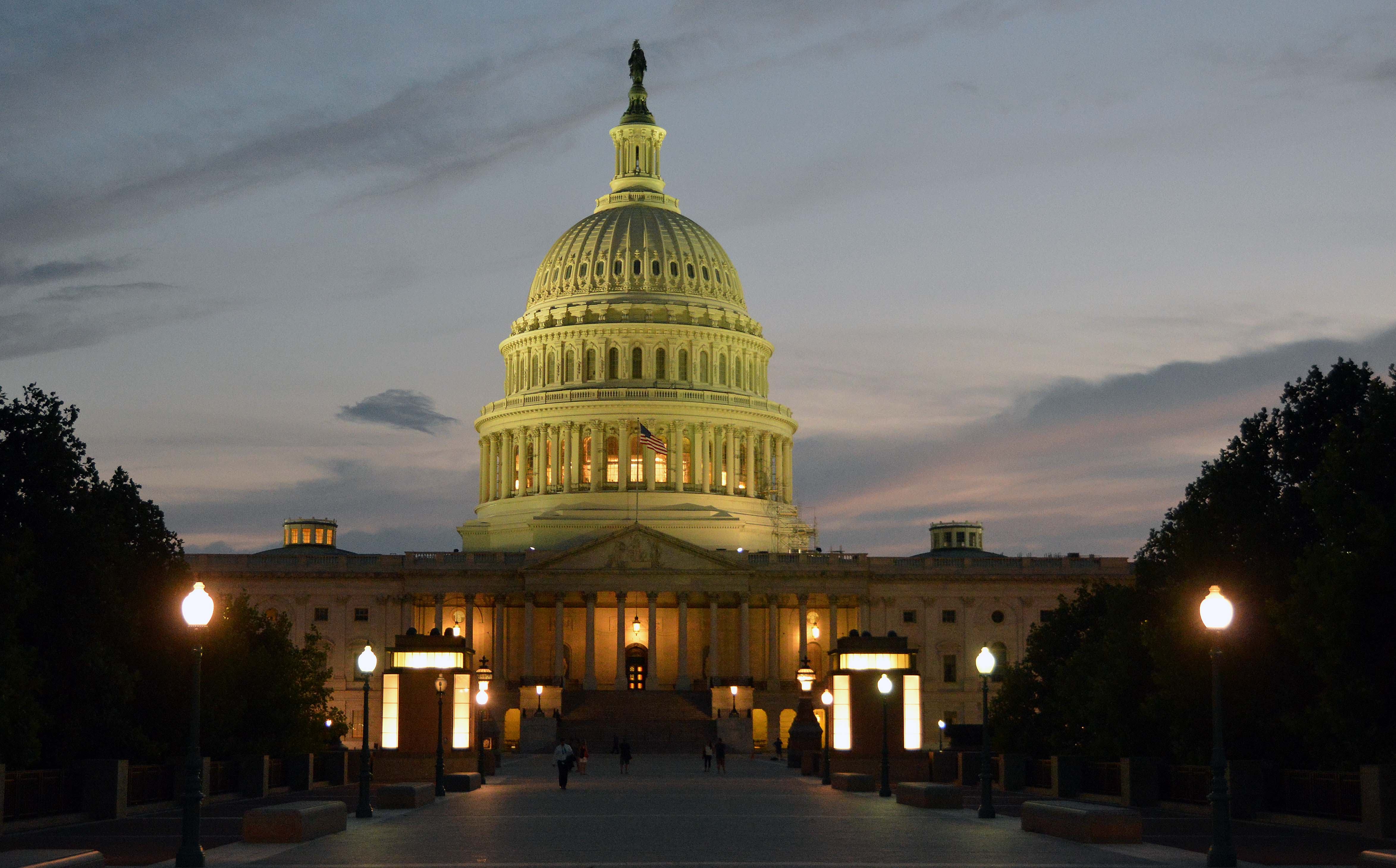The U.S. Capitol at dusk.