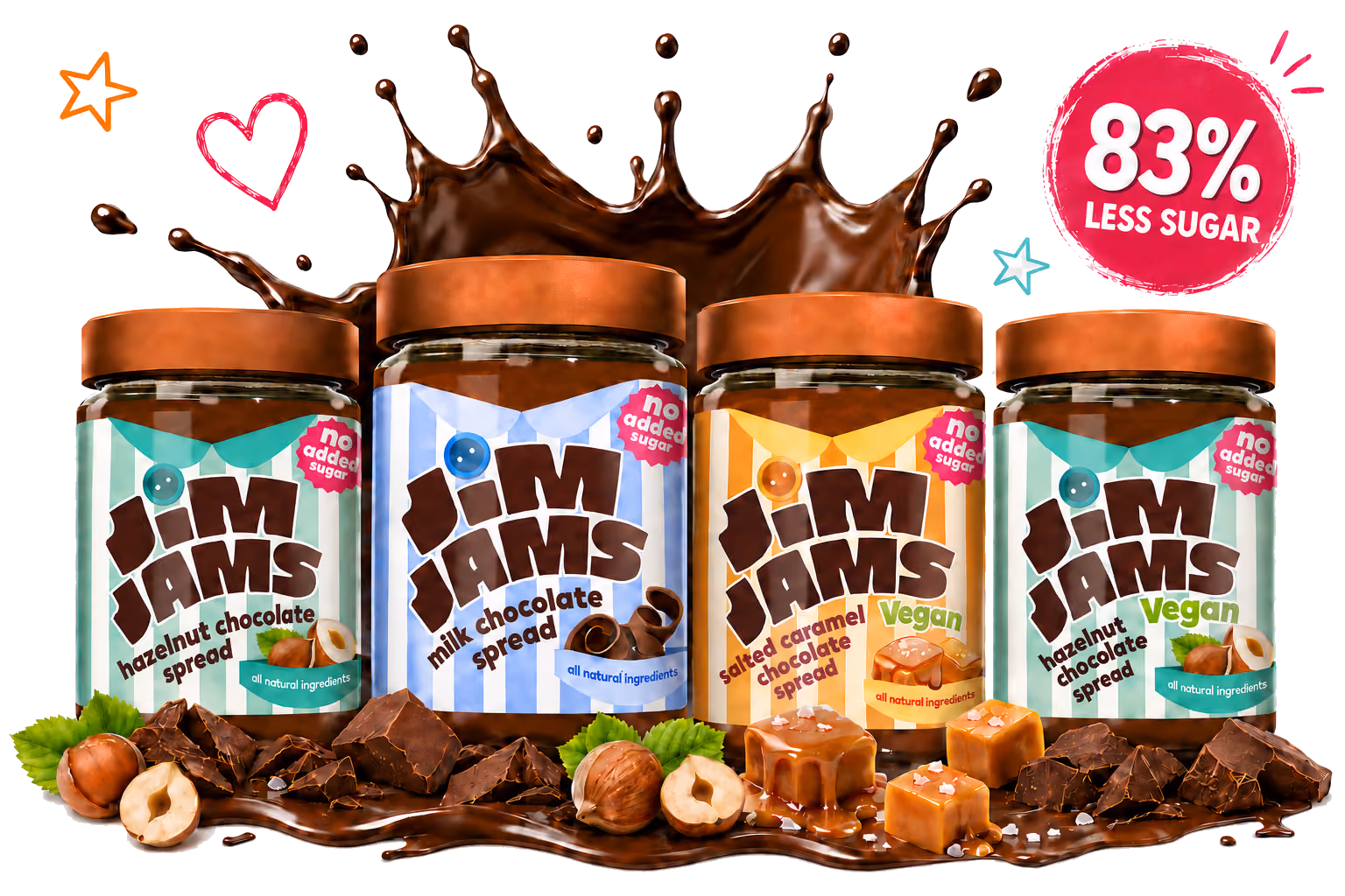 Image of all the Jim Jams Jars - Jim Jams The Healthier Chocolate Spread