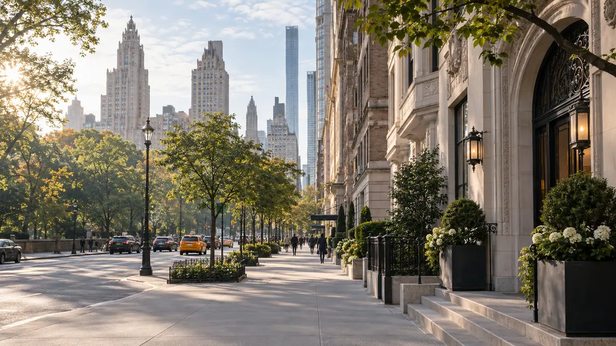A residential Manhattan street beside Central Park