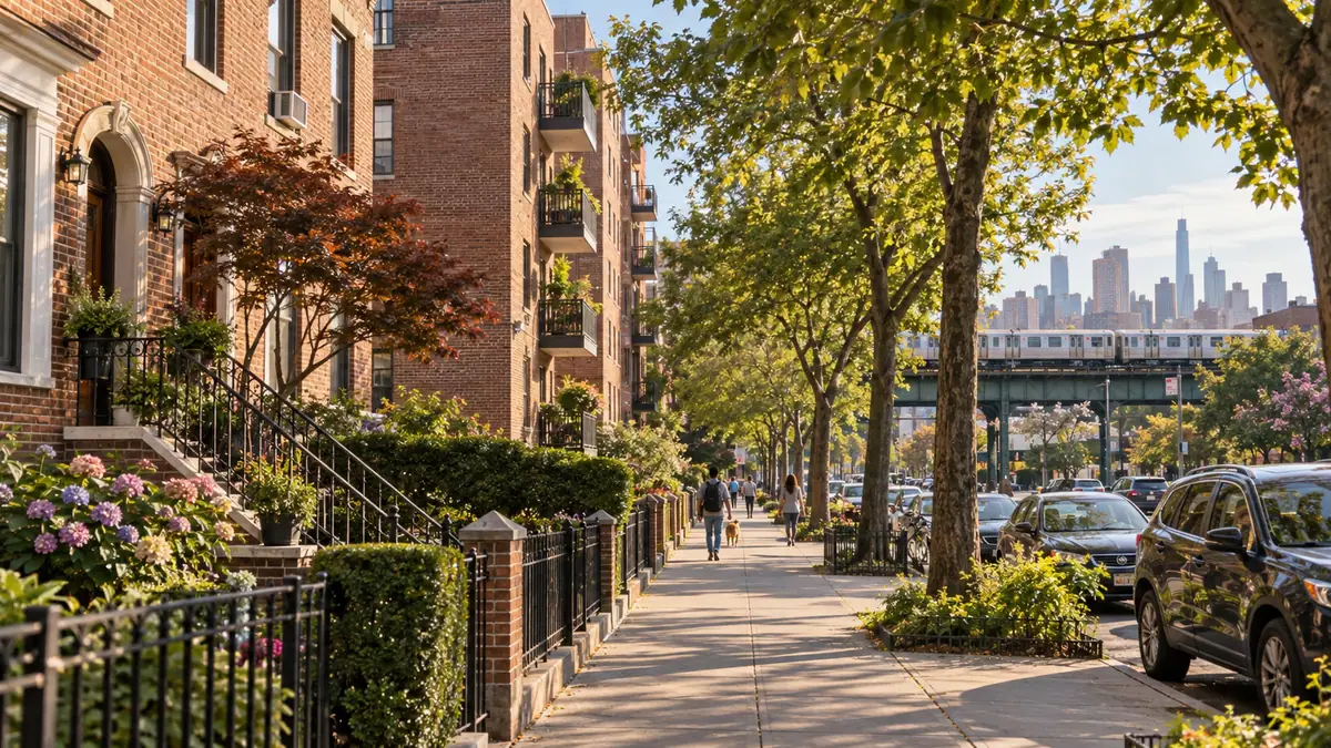 A leafy residential street in Queens