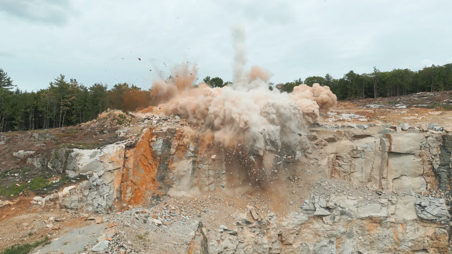 Controlled quarry blast at Capital Rock’s Oxford, Maine project.