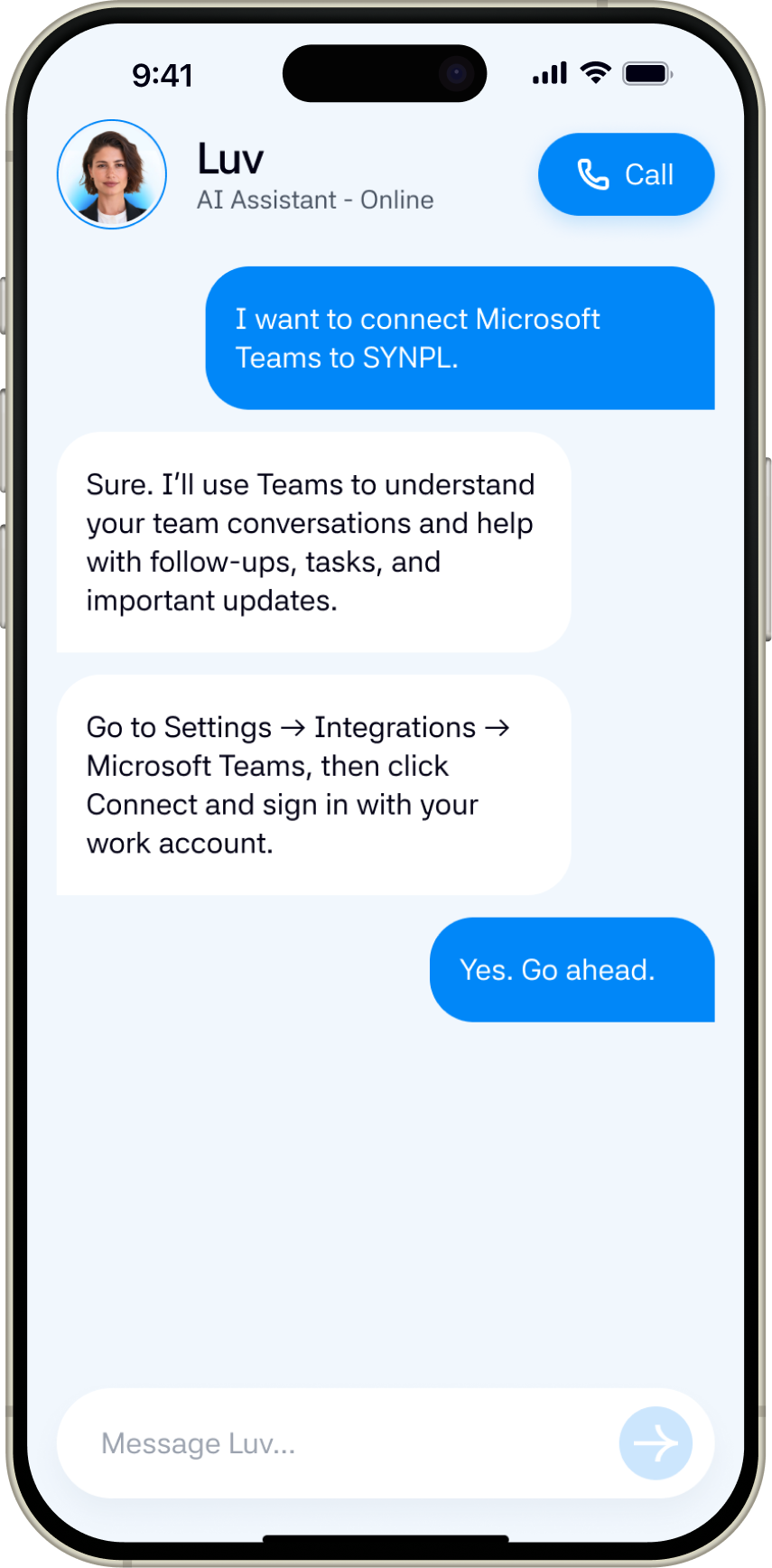 SYNPL on the phone, connecting Microsoft Teams