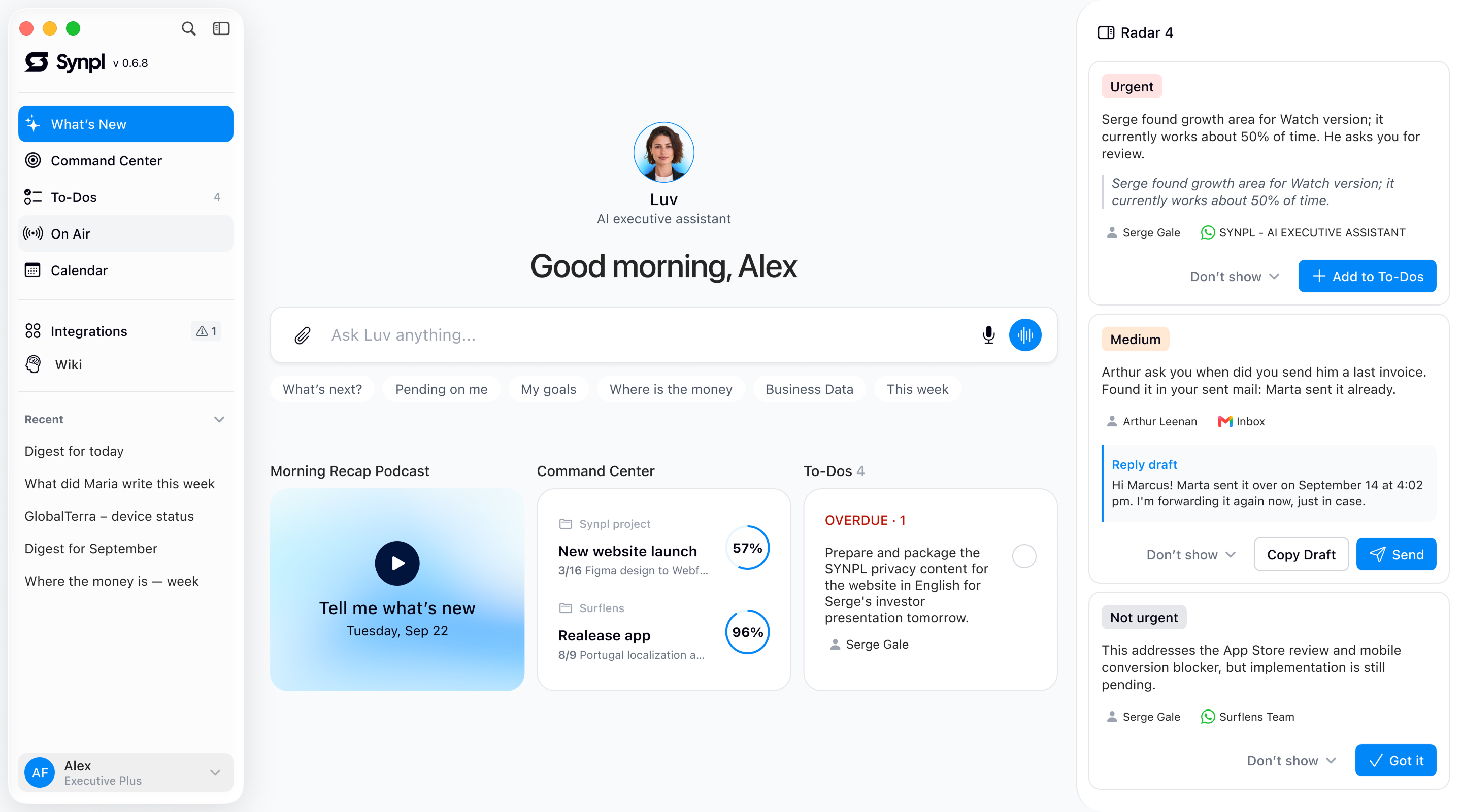 SYNPL desktop app showing today's digest