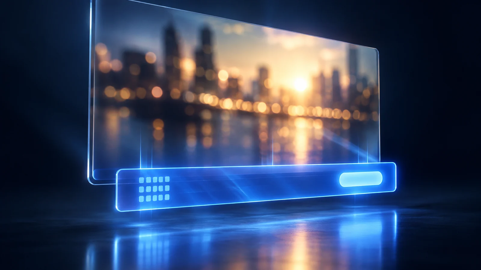 A glowing interactive banner layer floats beneath a streaming video screen, synchronized with the ad above it.