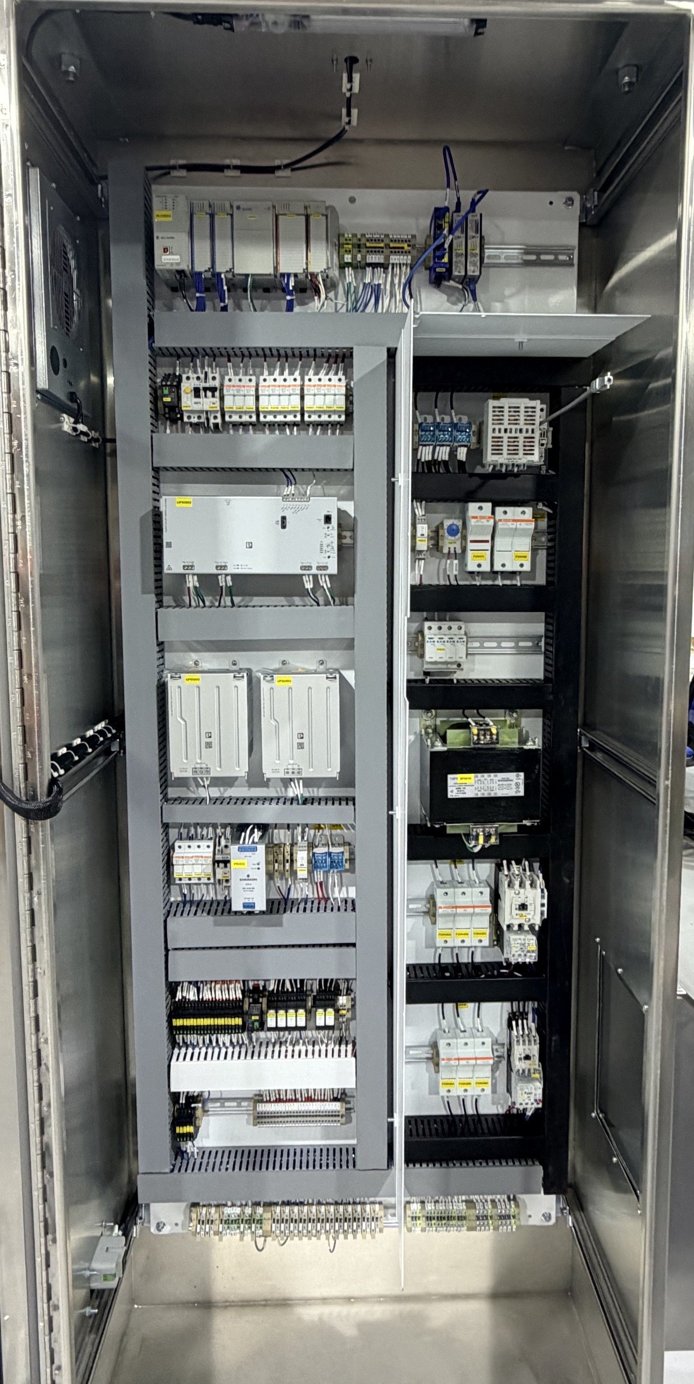 Custom drive and control cabinet with electrical components